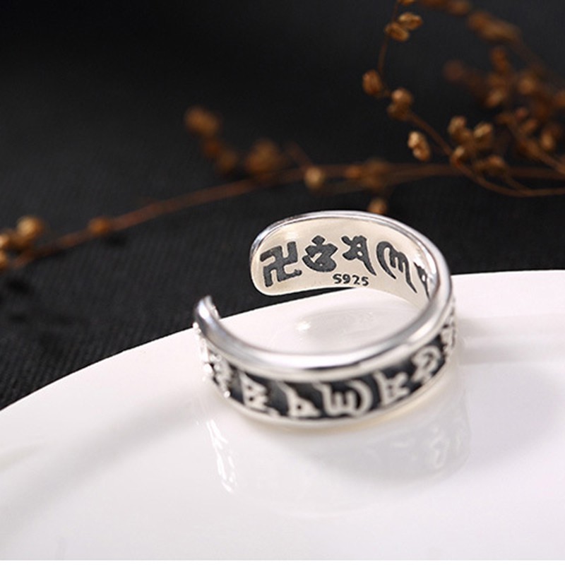 Nhẫn bạc 925 cho nam / nữ phong cách dân tộc xu hướng có thể điều chỉnh nhẫn đồ trang sức cổ điển
