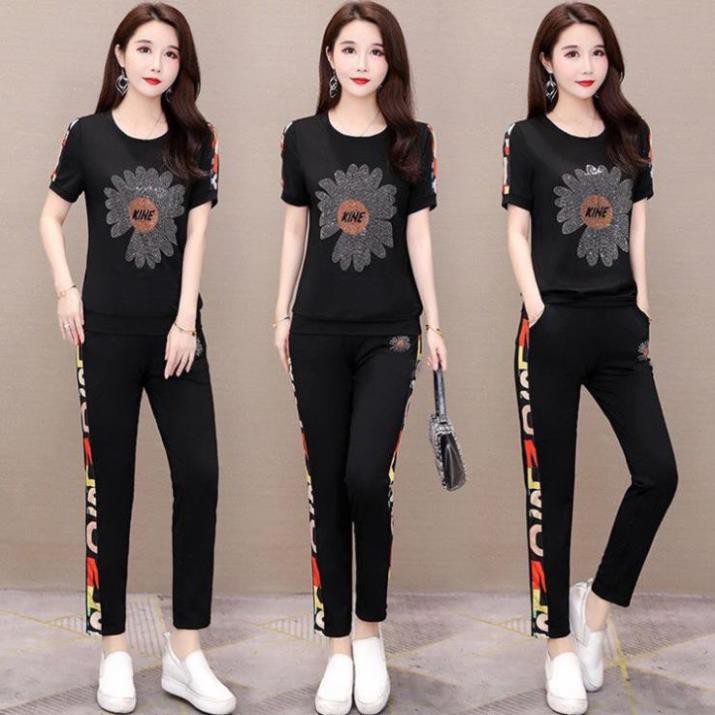 Set Bộ Thu Đông Đính Đá Hình hoa Cúc - Bộ Thun Cotton Cao Cấp Sang Trọng Cho Nàng Năng Động Thoải Mái Cho Mọi Hoạt Động | BigBuy360 - bigbuy360.vn