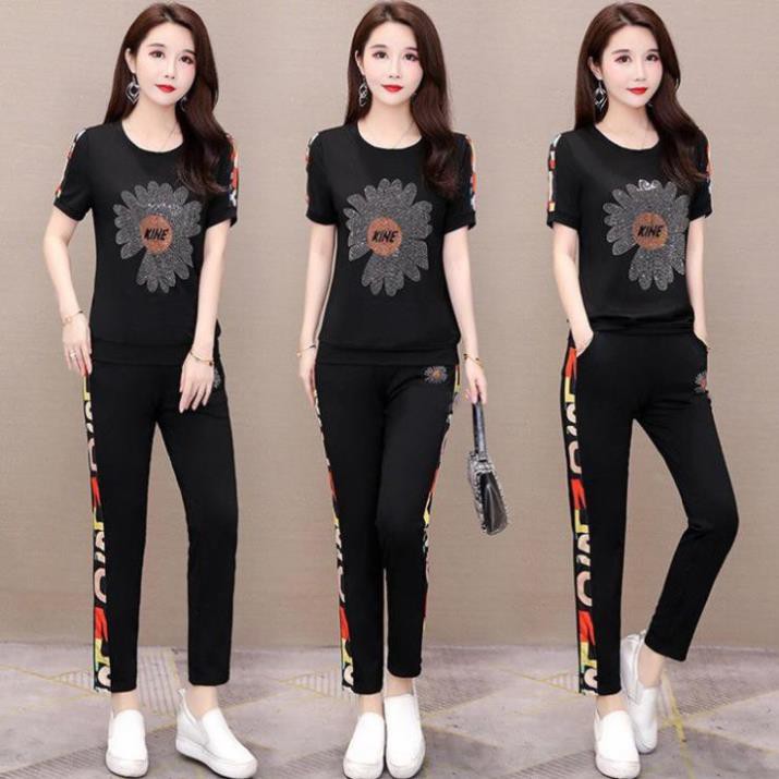 Set Bộ Thu Đông Đính Đá Hình hoa Cúc - Bộ Thun Cotton Cao Cấp Sang Trọng Cho Nàng Năng Động Thoải Mái Cho Mọi Hoạt Động