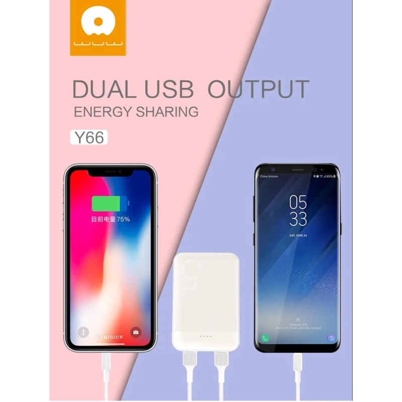 Pin sạc dự phòng Wuw Y66 Urtechcorner giá rẻ dung lượng 5000mAh nnỏ gọn nhiều màu sắc thời trang