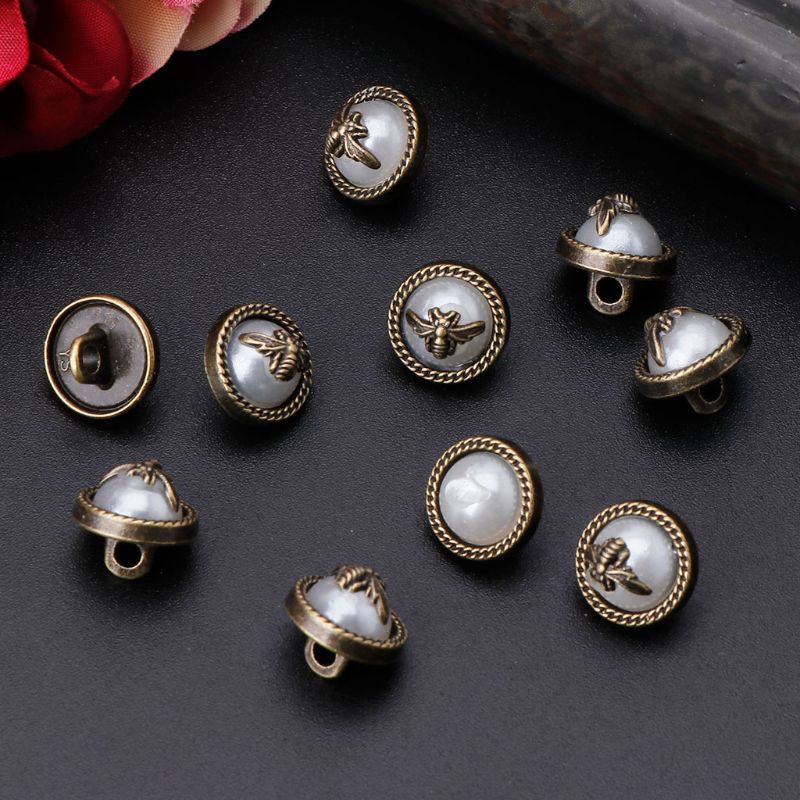 10 Nút Áo Khoác Hình Con Ong Đính Ngọc Trai Giả 10mm