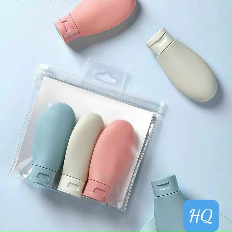 [Túi zip bộ 3] Set 3 Chai chiết mỹ phẩm, dầu gội bằng nhiều màu tiện dụng