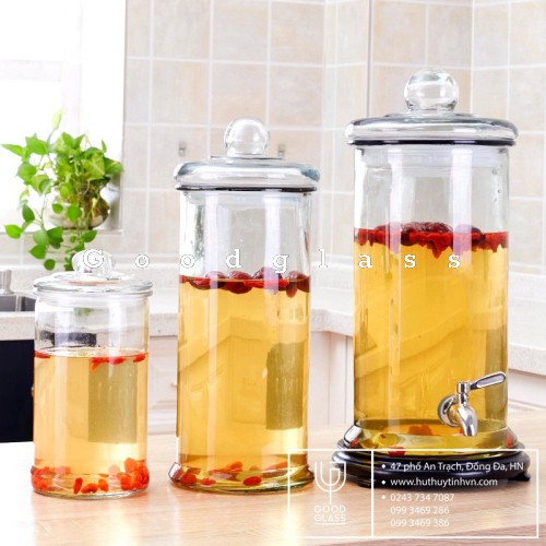 Bình ngâm rượu thủy tinh trơn không van và có van 8 Lít