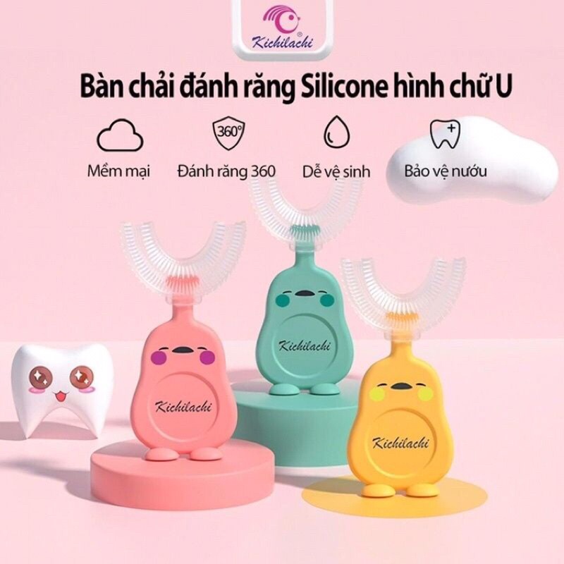 Bàn chải đánh răng cho bé -Bàn chải đánh răng chữ u KICHI cao cấp chất liệu silicon cho bé từ 2 tuổi