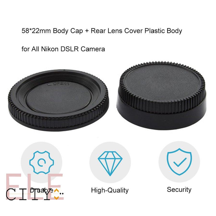 111ele} 58*22mm Body Cap + Rear Lens Cover Plastic Body for All Nikon DSLR Camera