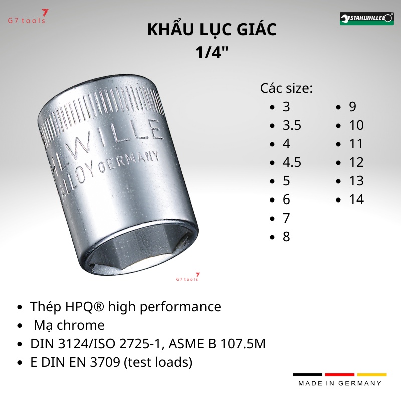 Đầu Khẩu Tuýp 1/4" Stahlwille 40 Loại 6 Cạnh Loại 1/4" Từ Size 3.0mm - 14mm Sản Xuất Tại Đức