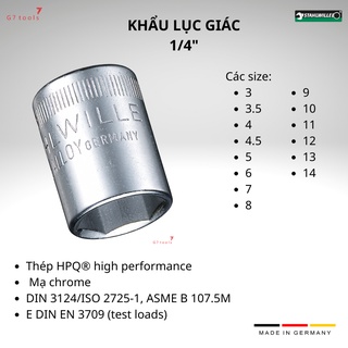 Đầu khẩu tuýp 1/4" stahlwille 40 loại 6 cạnh loại 1/4" từ size 3.0mm - 14mm sản xuất tại đức