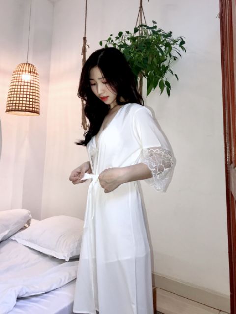 Áo Choàng ngủ 💖 FREE SHIP 💖 Áo choàng mặc ngủ thiết kế tay ren điệu đà, nữ tính cùng chất vải Latin mềm mại, mát lạnh | BigBuy360 - bigbuy360.vn