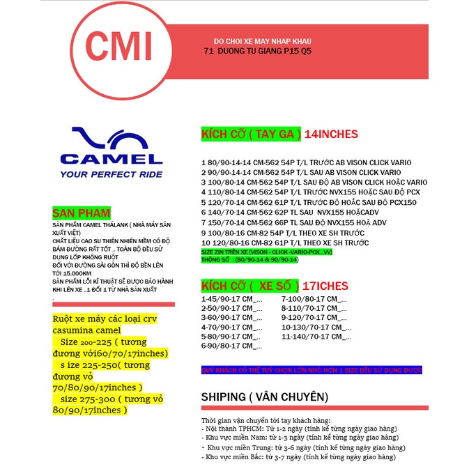 VỎ LỐP CTH_631 tháilank vision/ click /airblade/ pcx /vario /AB125_cameltire_fass_CHEETAH CMI