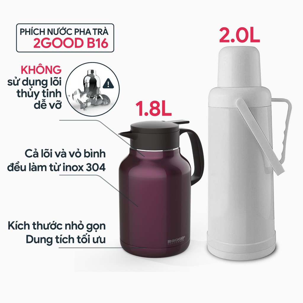 Phích Pha Trà Giữ Nhiệt 2GOOD B16 (1.8L) Hàng Chính Hãng