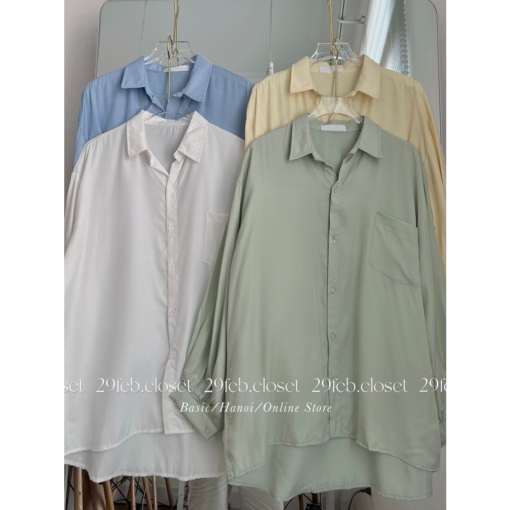 [Ảnh thật/Video] Áo sơ mi lụa hàn oversize tay phồng - 29feb.closet
