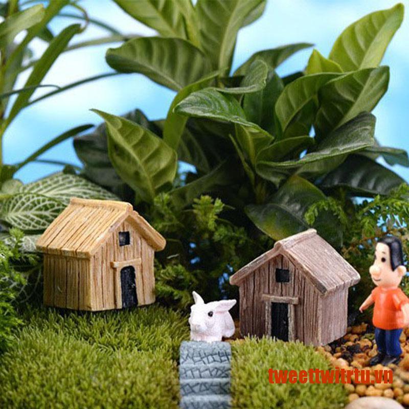 TRITU Mini Wooden House Simulation Model Moss Terrarium Dollhouse Decor Resin