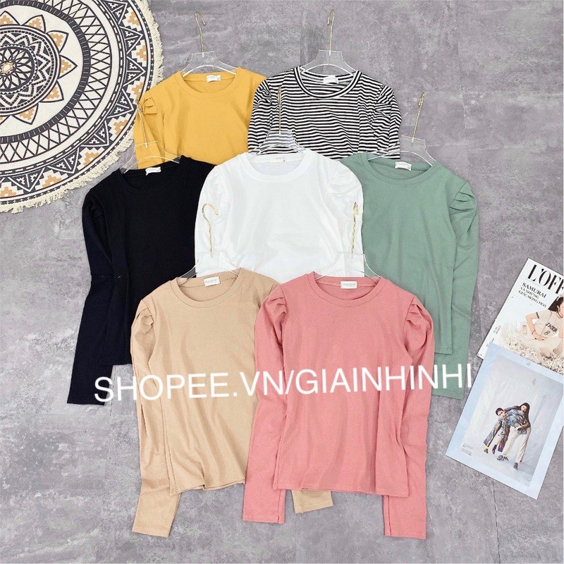 Áo thun tay bồng cổ tròn, Áo kiểu nhún vai dài tay vải cotton co giãn CS6122 - NhiNhiShop | BigBuy360 - bigbuy360.vn