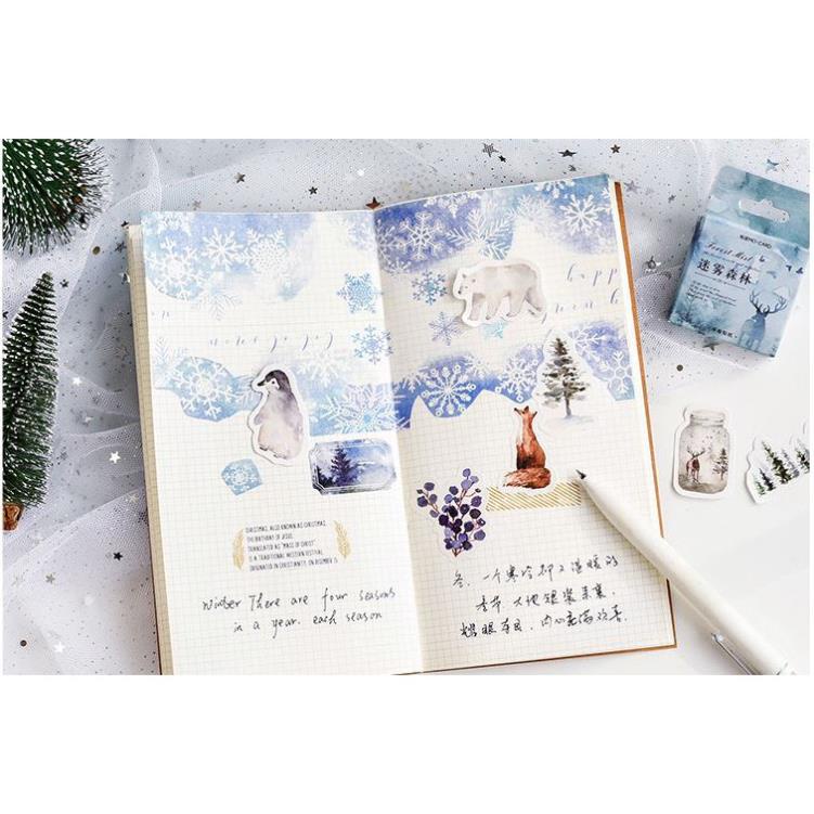 Bộ 46 Sticker Hàn Quốc hình Hoa Cỏ Động Vật Sương Mù dán trang trí E06