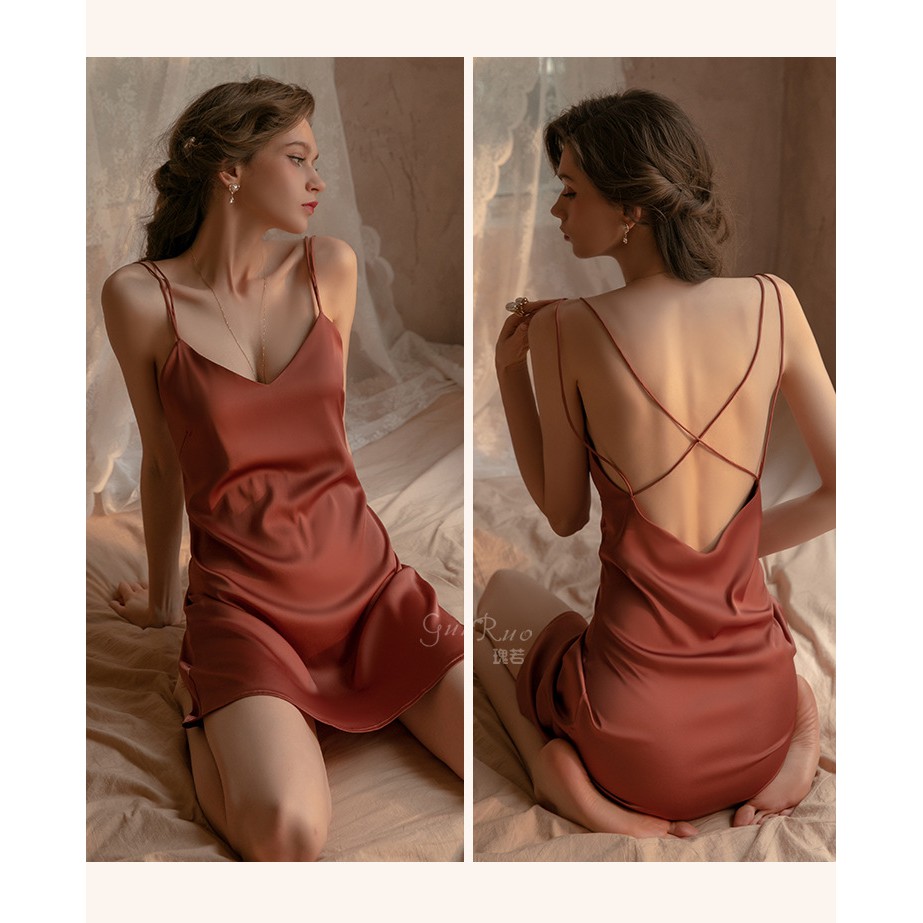 [VI611]Đầm ngủ lụa satin sexy cao cấp Đầm mặc nhà gợi cảm quyến rũ