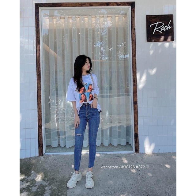 [RÁCH STORE] Quần Jean Ôm Rách 2 Đường Xẻ Lai 1792