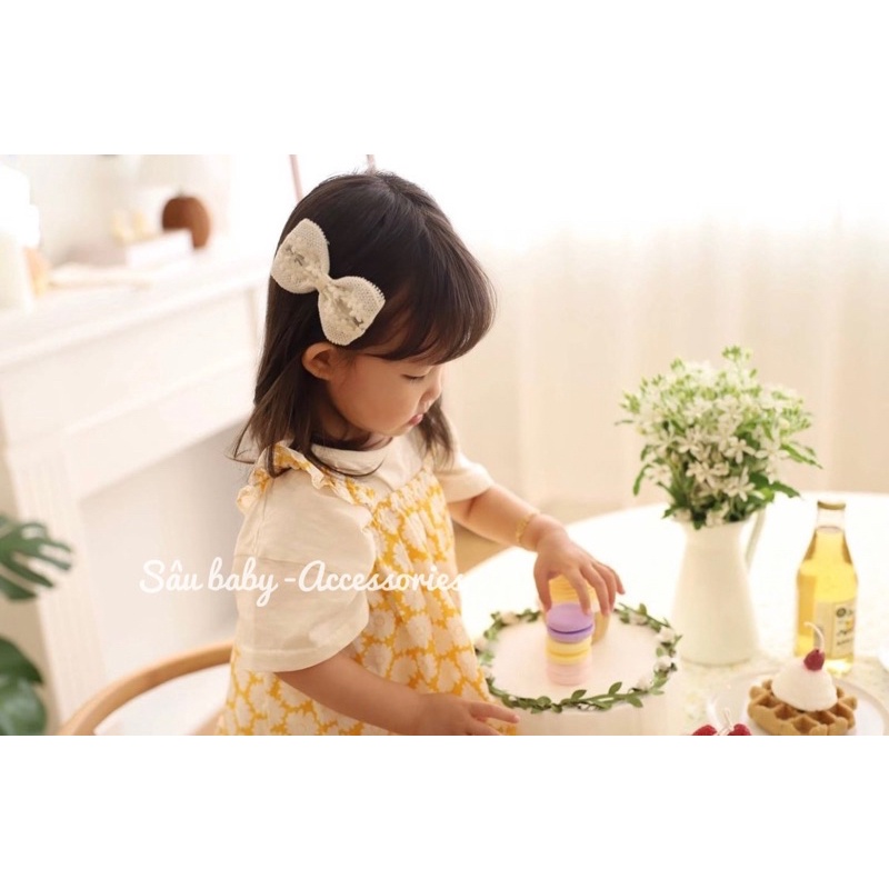 Sét 2 kẹp tóc ren thêu Hàn Quốc cho bé gái