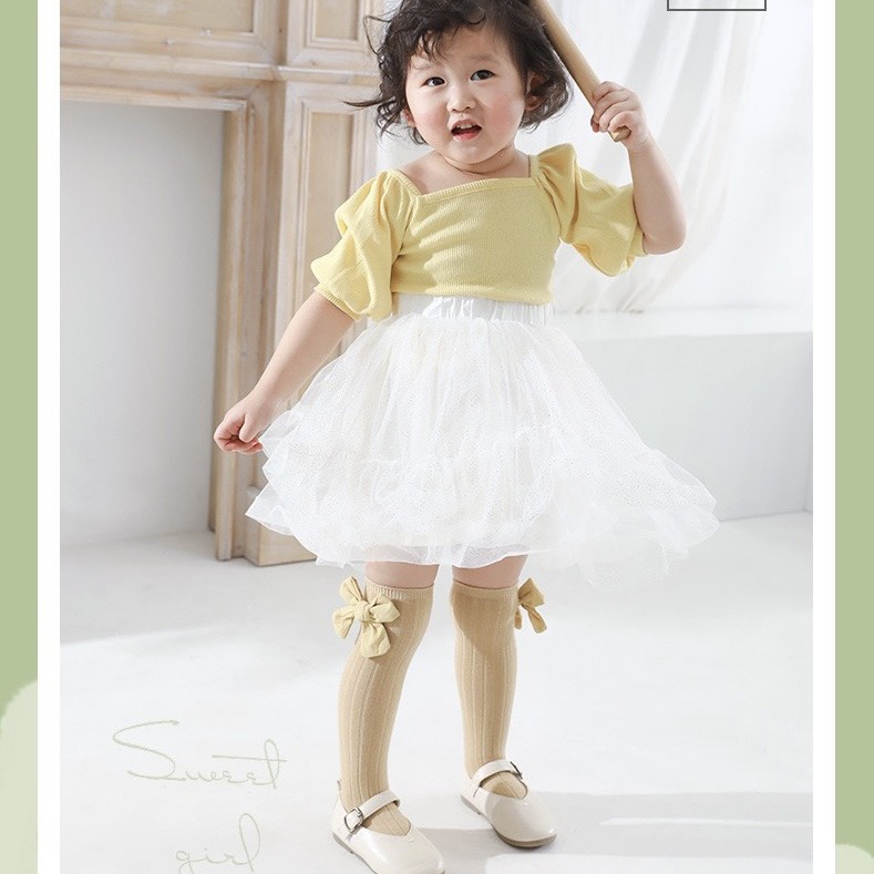 Tất gối vớ cổ cao màu trơn kiểu hàn, tất không gót unisex cho bé 1-7y Mimo baby T11