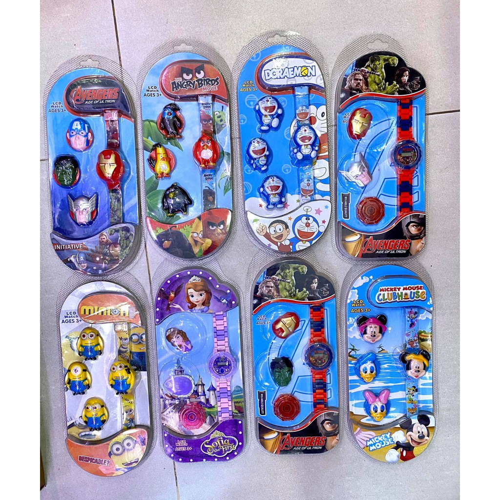 Đồng hồ trẻ em các nhân vật dễ thương: Minion/ Angry Birds/ Sofia/ Avengers/ Doremon/ Mickey Mouse ...
