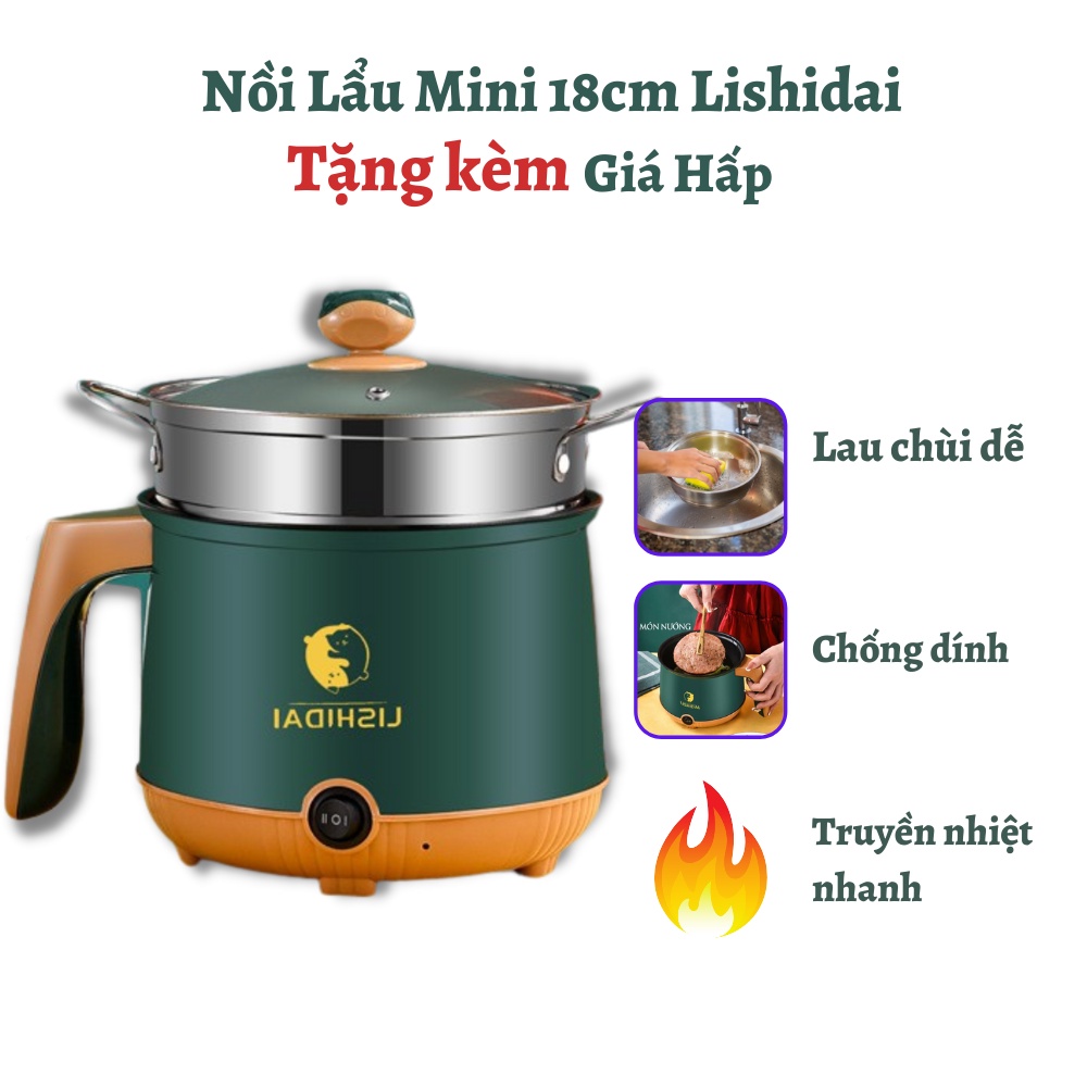 Nồi Lẩu Điện Mini, Nấu Mì 2 Tầng Kèm Giá Hấp Đa Năng Nướng, Luộc, Chiên Chống Dính Vấn Đá Tiện Lợi, Ca nấu mì mẫu mới