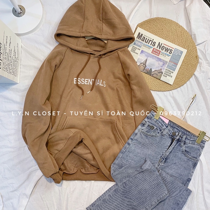 Áo nỉ có mũ Nỉ Hoodies thêu chữ ESSENTITALS hàng Quảng Châu Lyn Closet A1901L