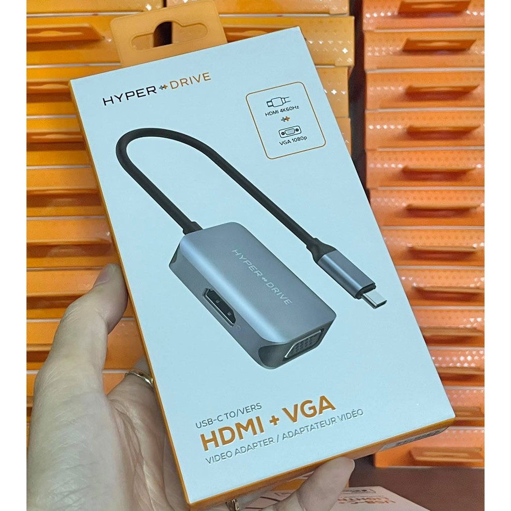 Cổng chuyển (HUB) HyperDrive HDMI/VGA 4K60HZ 2-IN-1 USB-C HUB - HD-C2HV-GR - Phân Phối Chính Hãng