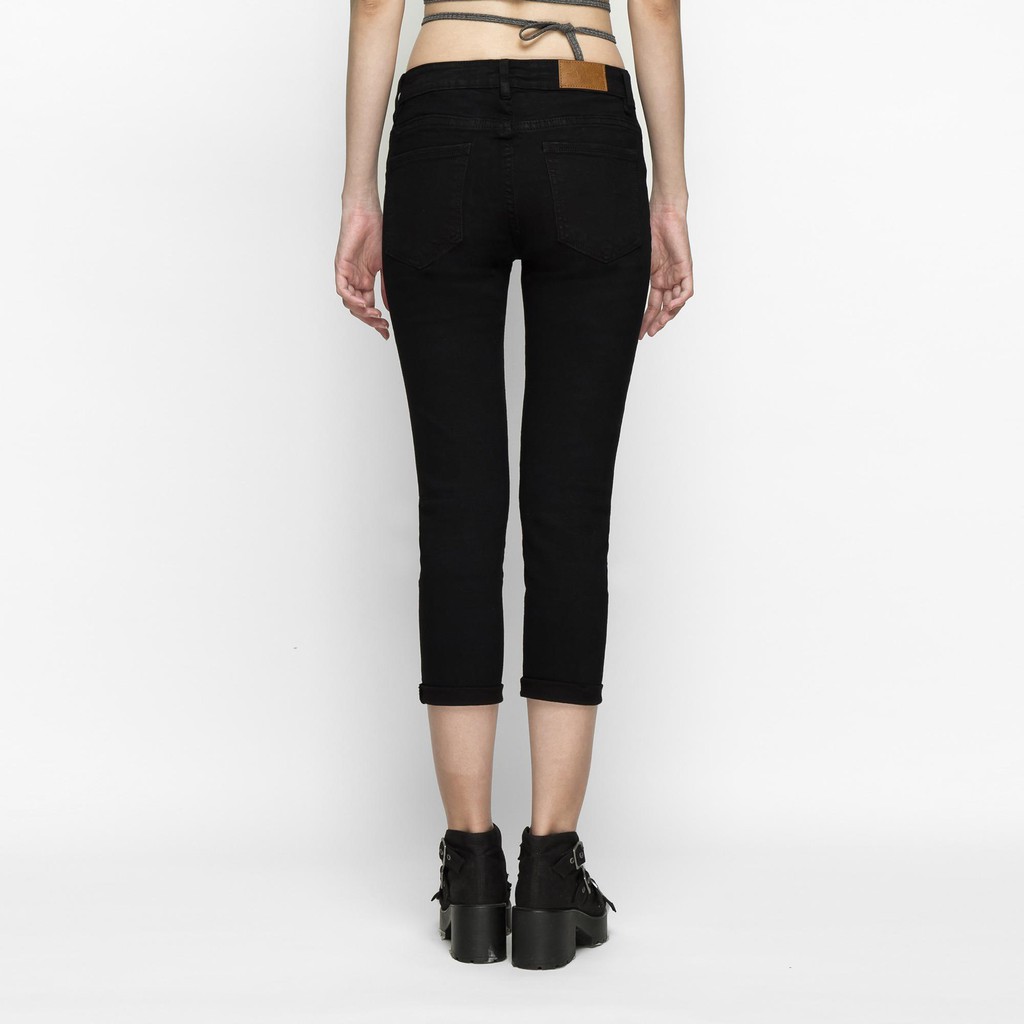 [Có bigsize] Quần jean nữ 9 tấc màu đen tuyền hàng co giãn lưng cao mẫu lật lai