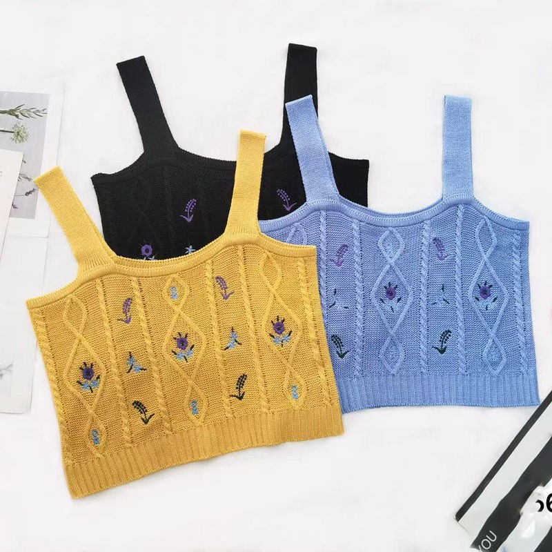 Áo Sweater Dệt Kim Hai Dây Dáng Ôm Ngắn Thời Trang Mùa Hè 2020 Cho Nữ