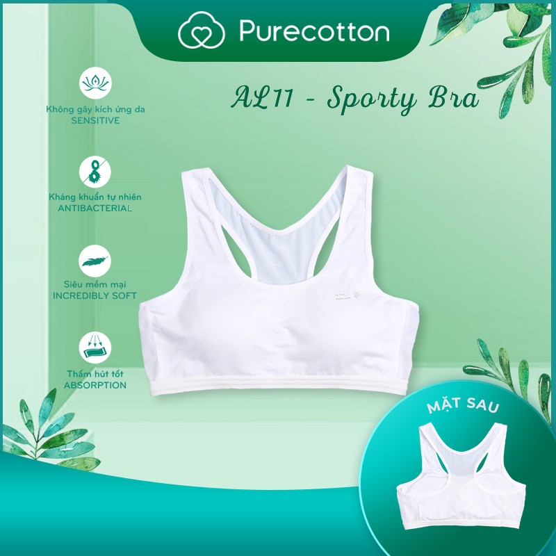 Áo lót học sinh Purecotton cho bé gái mới lớn chất liệu cotton cao cấp kiểu dáng chui đầu có đệm mỏng PC008