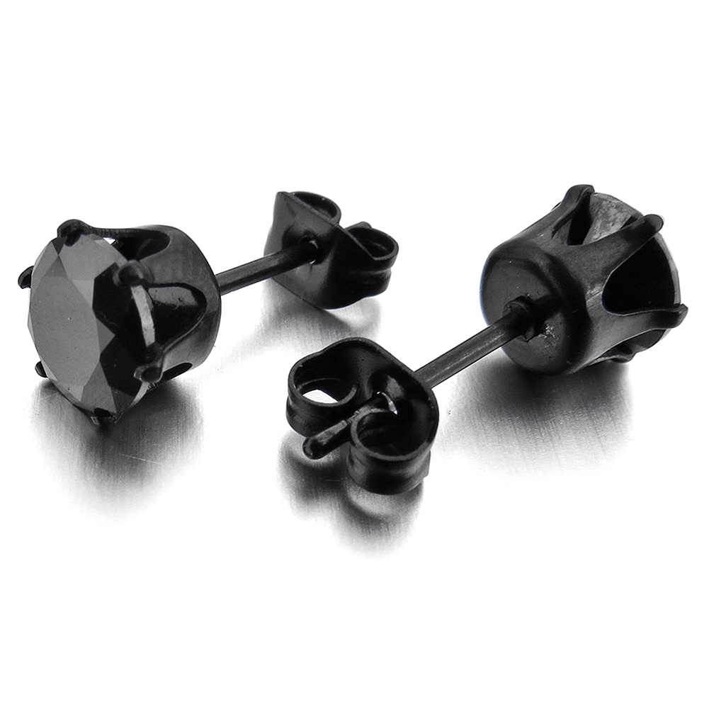 Atlantamart| 1 Khuyên Tai Đính Đá Zirconia 6/8mm Màu Đen Phong Cách Punk Cho Nam Và Nữ