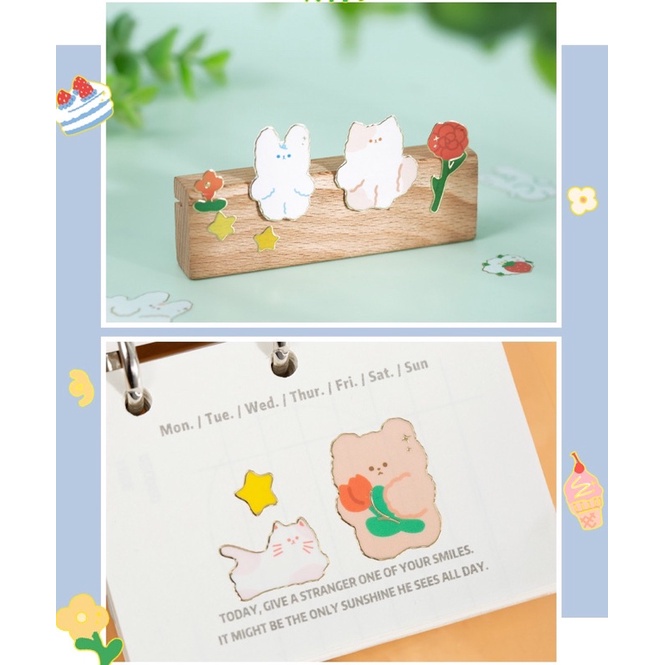 Sticker cute/ Tấm sticker hình dán Cute Bear dễ thương trang trí sổ planner bullet journal Hàn Quốc Tẻn Tẻn