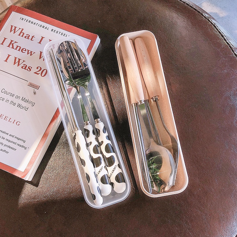 Xả kho thanh lí - Bộ Đũa Thìa Inox 304 Cán Gỗ, Bò Sữa FANTASTIC - Bộ Thìa Đũa Văn Phòng Sang Trọng