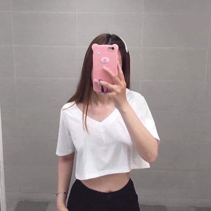 [Mã FAMAYWA giảm 10K đơn 50K] Áo Croptop Cổ Tim🌸Phông Nữ Trơn Tay Ngắn Cổ V Basic Trắng|Đen | BigBuy360 - bigbuy360.vn