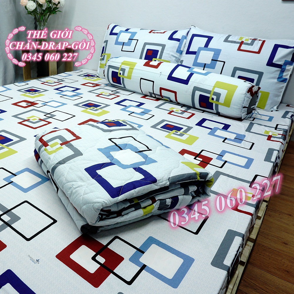 Drap Thắng Lợi, ga trãi giường cotton 100% cao cấp chuẩn logo (4 món) mẫu NOKIA XANH