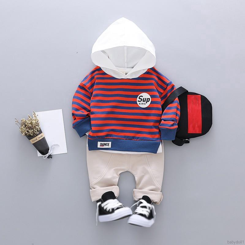 Set áo Hoodies sọc ngang + quần dài cho bé trai