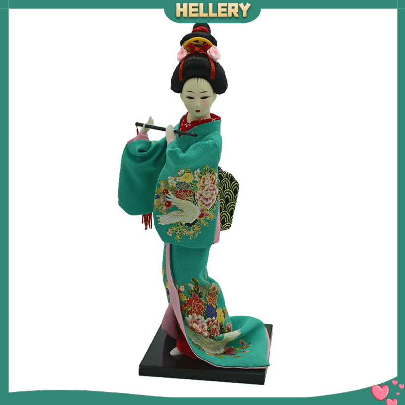 Búp Bê Geisha Mặc Kimono Màu Xanh Lá Kích Thước 12 Inch Phong Cách Nhật Bản Dùng Trang Trí Nhà Cửa