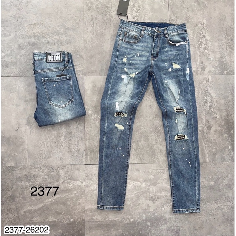 Quần Jeans Nam AMR Đính Đá Cao Cấp - Quần Bò Nam Rách Siêu Đẹp