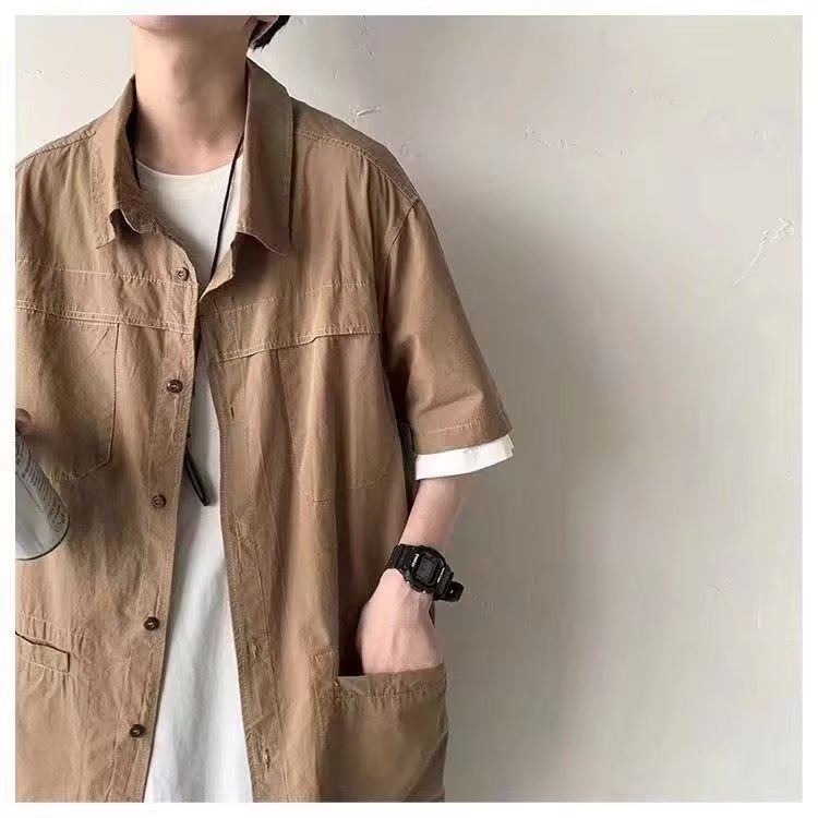 ✦AFFLIGA✦ Áo Sơ Mi Ngắn Tay Dáng Rộng Thời Trang Mùa Hè Phong Cách Retro Dành Cho Nam