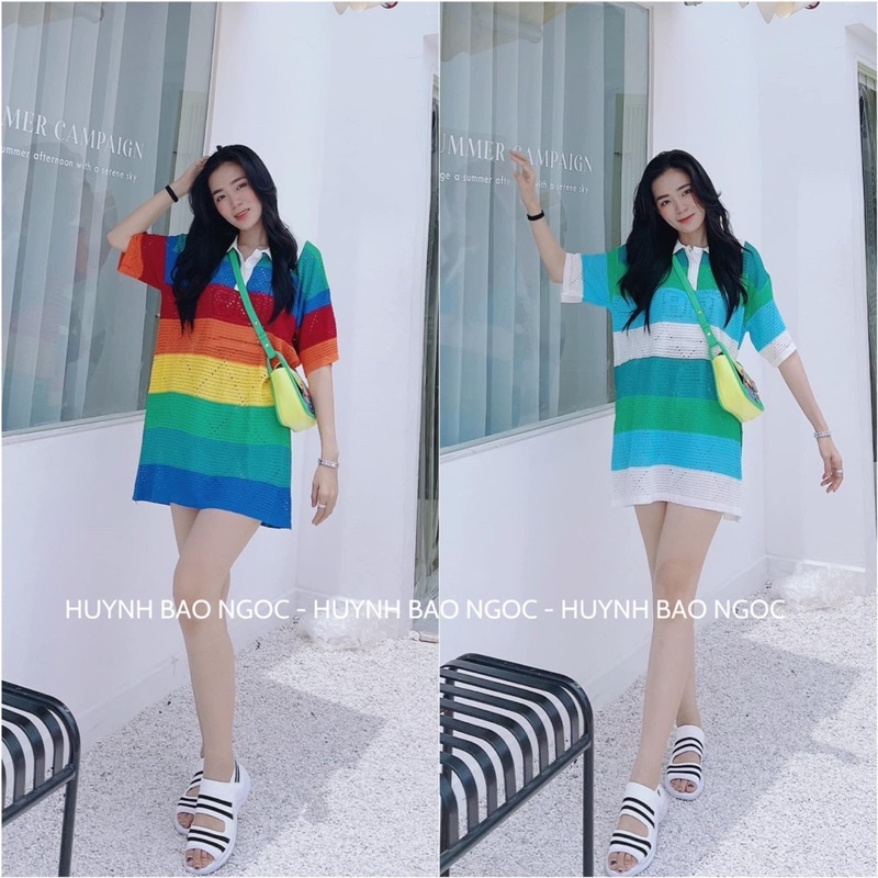 váy len mongtoghi suông cổ bẻ cầu vồng