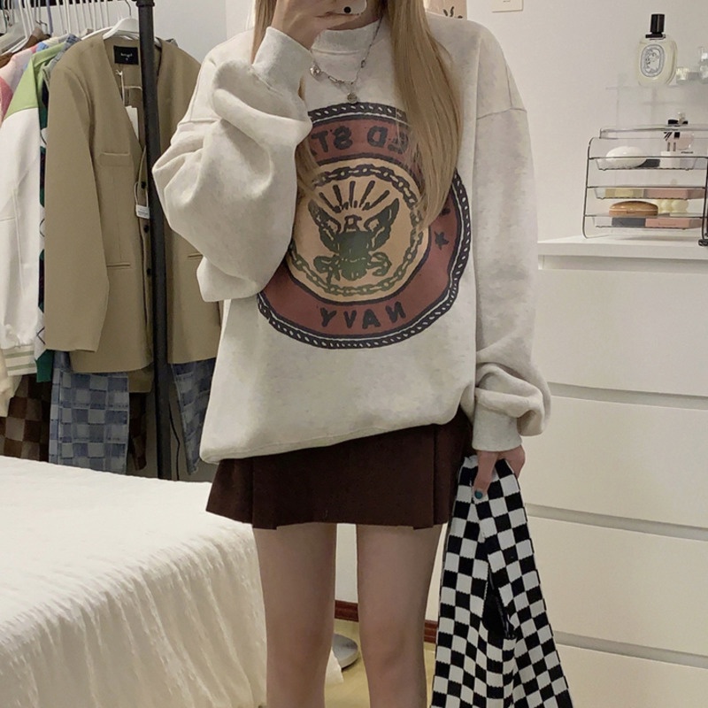 Áo sweater dáng rộng tay dài phong cách Hàn Quốc thời trang cho nữ