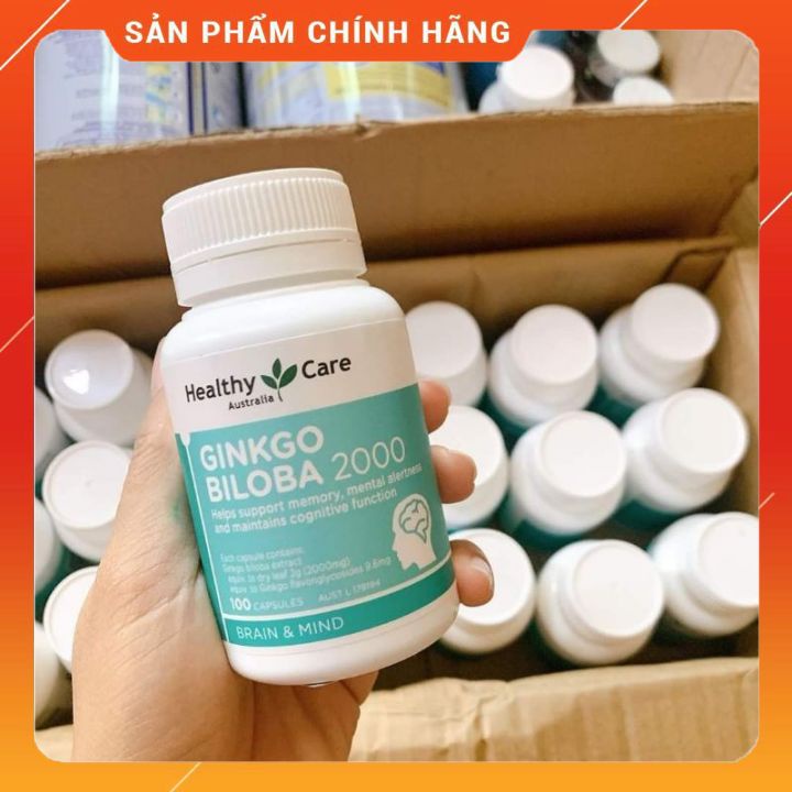 Viên uống bổ não Ginkgo Biloba 2000 Healthy Care 100v mẫu mới bom.shop