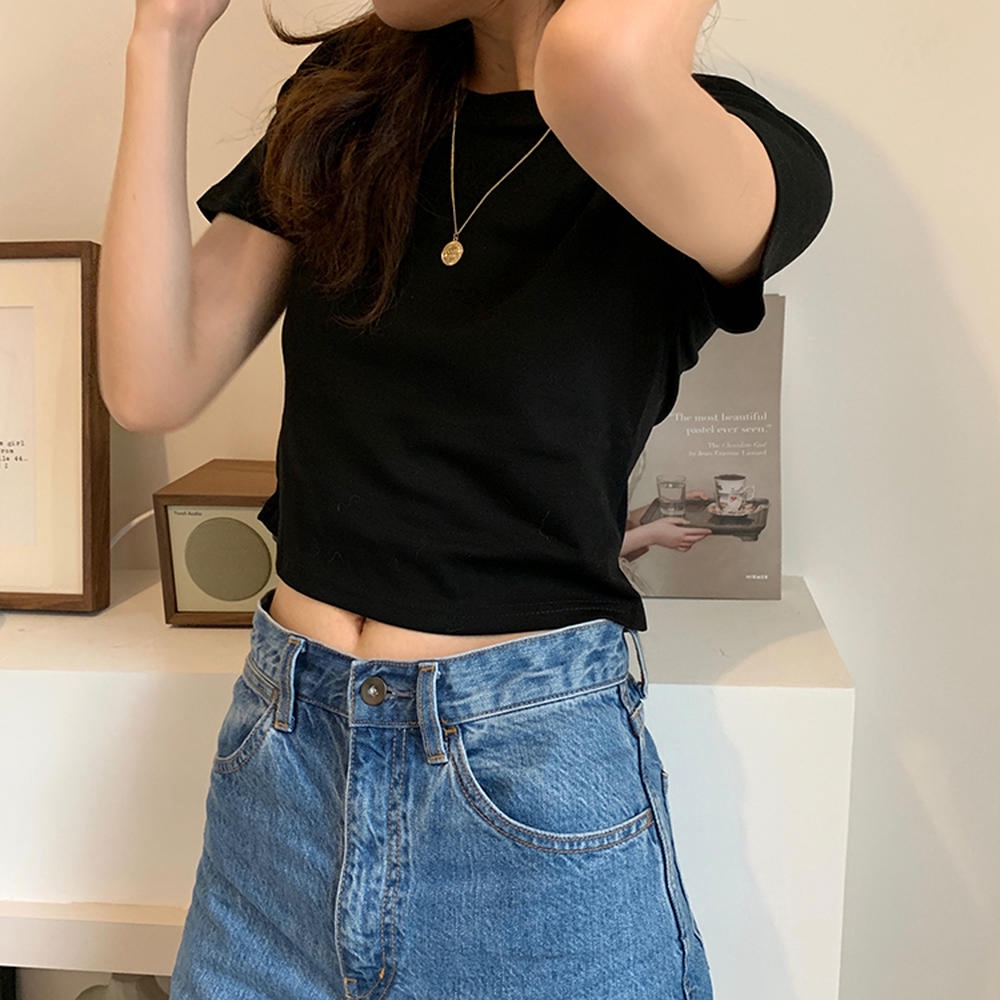 [Mã FAMAYWA giảm 10K đơn 50K] Áo Thun Croptop Co Giãn Màu Sắc Đơn Giản 33309 | BigBuy360 - bigbuy360.vn