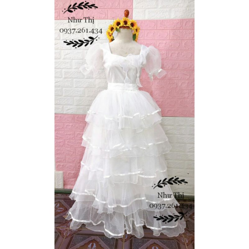 Đầm maxi tầng tay phồng đi du lịch săn mây chụp hình thời trang sống ảo cô dâu đơn giản