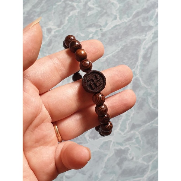 Vòng, tràng gỗ mun đuôi charm chữ Vạn  6ly, 7ly, 8ly