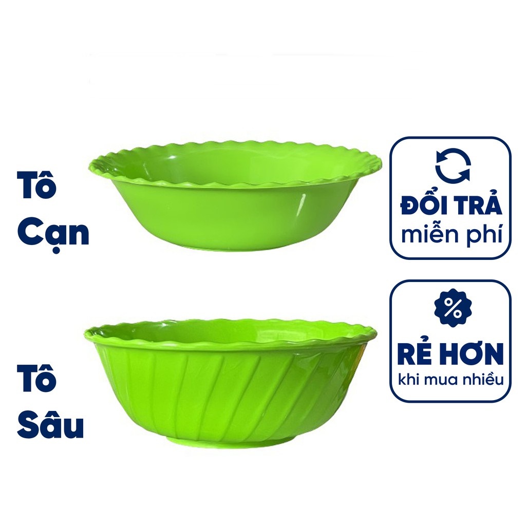 [Giá Sỉ] Tô nhựa Xanh Sâu Cạn đựng cơm, hủ tiếu Vĩnh Phát