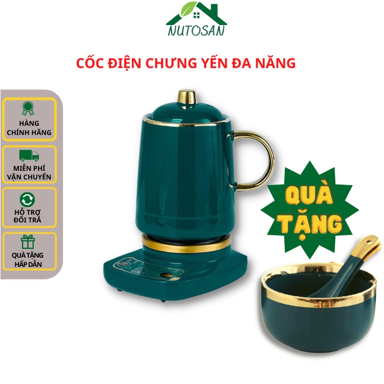 Cốc Chưng Yến Cốc Sứ Hầm Điện Đa Năng Cao Cấp Có Hẹn Giờ Và HDSD Bằng Tiếng Việt, Tặng Quà_Nutosan
