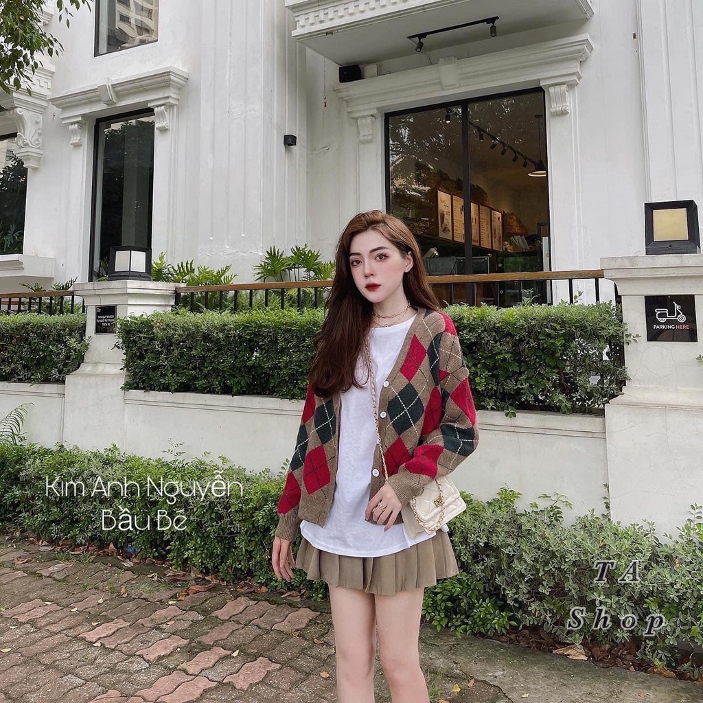 [ÁO CADIGAN CARO] Cardigan Nữ Dáng Rộng Kẻ Caro, Áo Choàng Dệt Kim Phong Cách Cổ Điển Hàn Quốc Cho Nữ