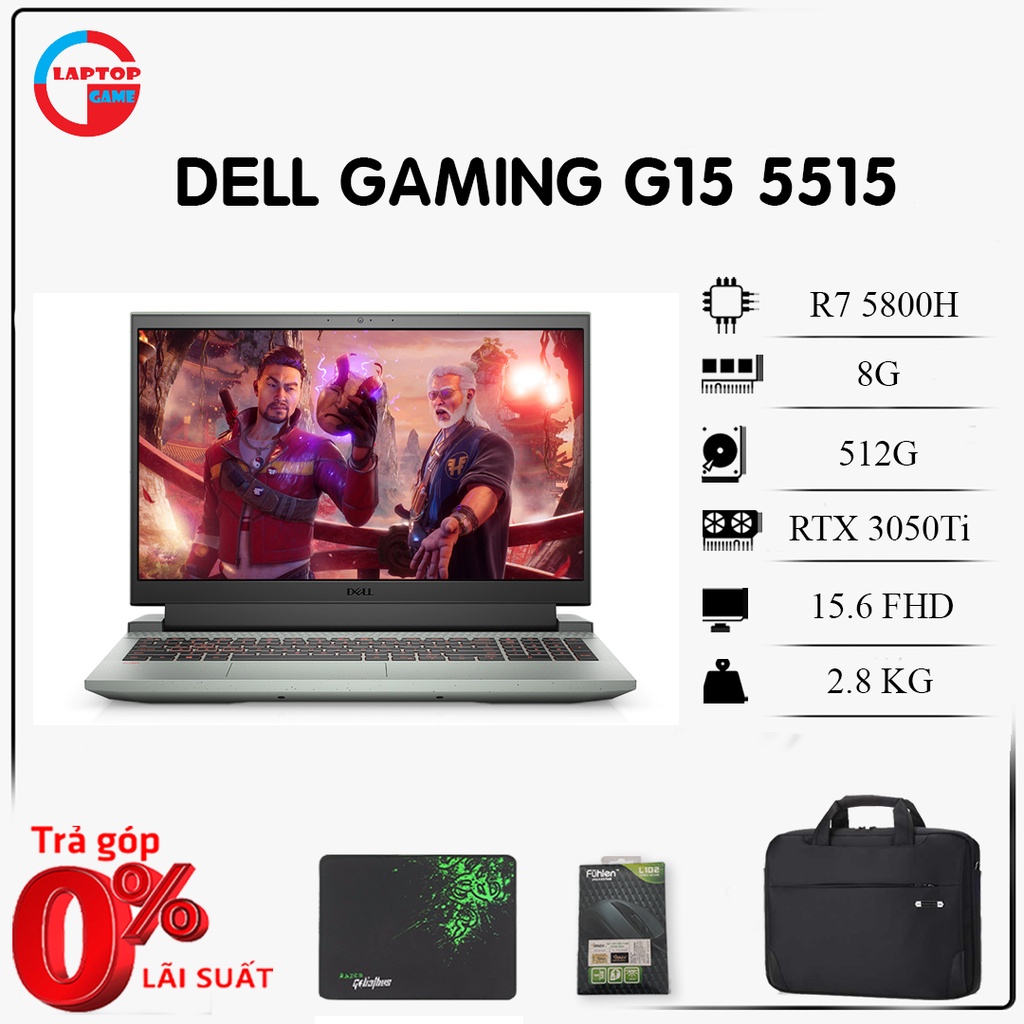 Laptop chơi game siêu khủng Dell Gaming G15 5515/R7 5800H/8GB/512GB/RTX 3050Ti 4GB/15.6"FHD 120GHZ