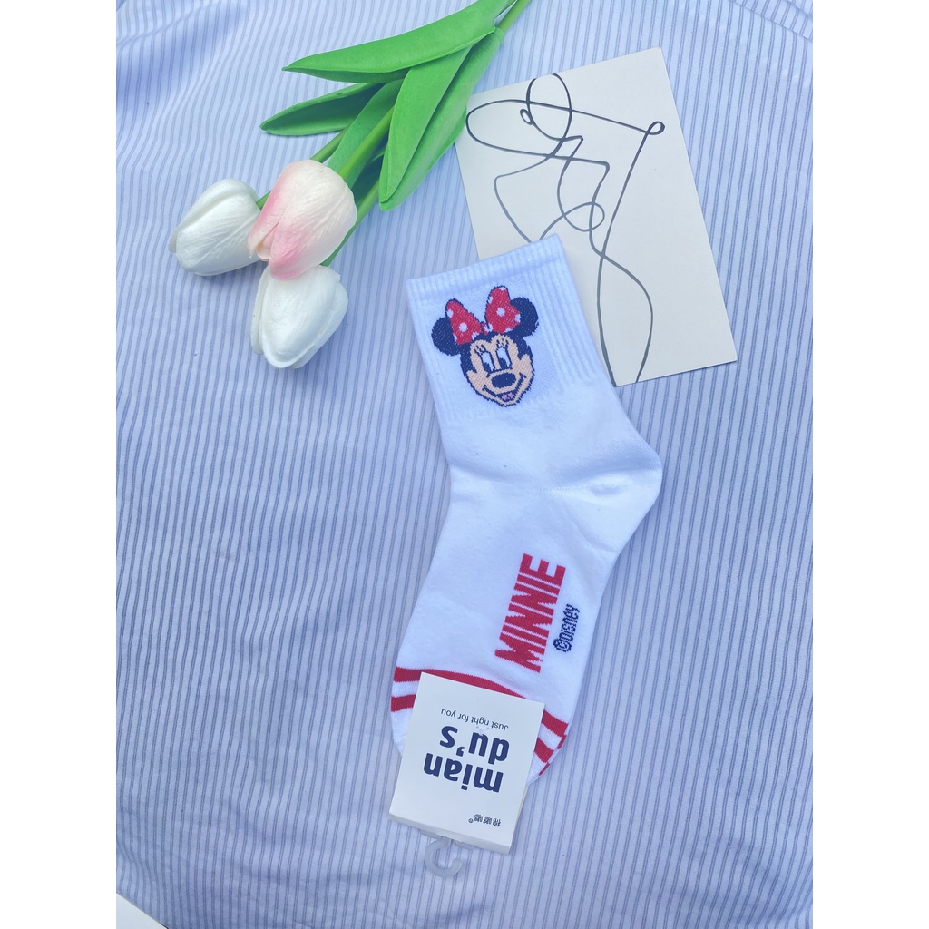 Tất trắng Muzini vớ cổ cao in họa tiết nhân vật hoạt hình cực xinh TN213