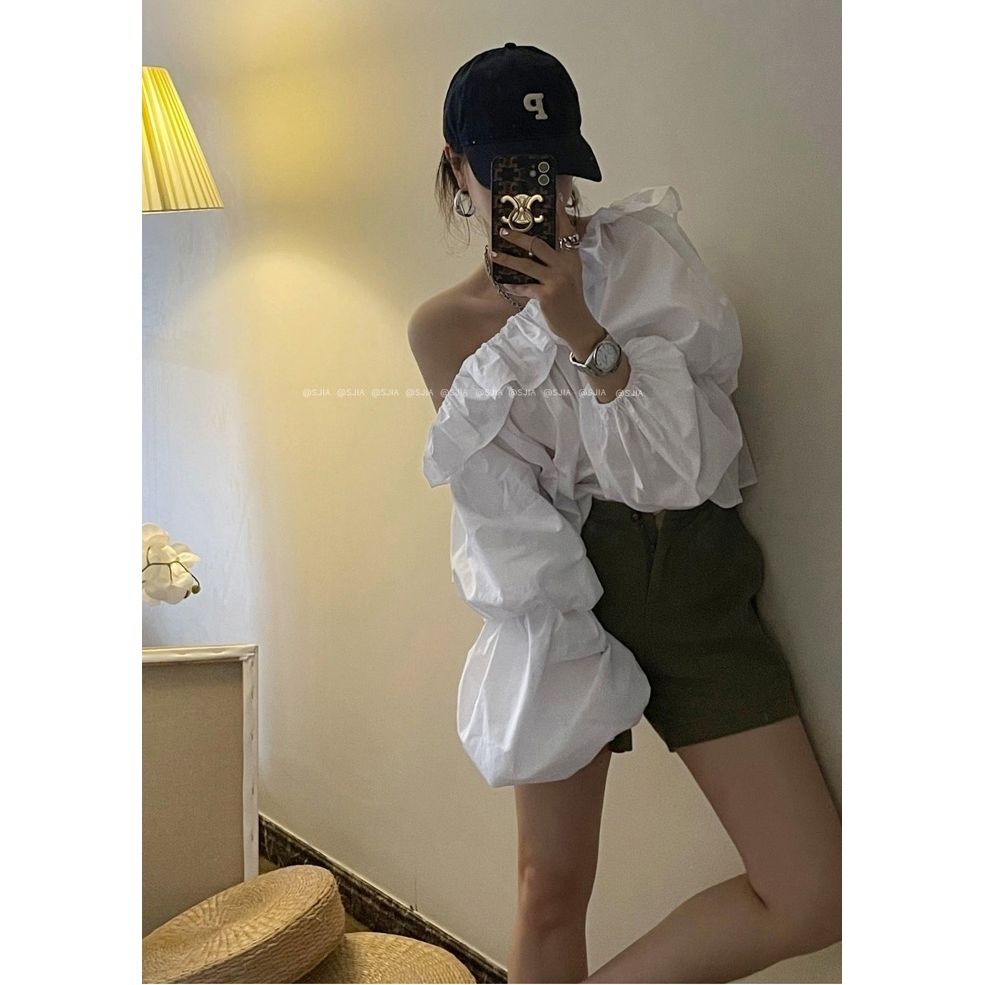 Áo Kiểu Tay Phồng Trễ Vai Phong Cách Pháp Thời Trang Cho Nữ